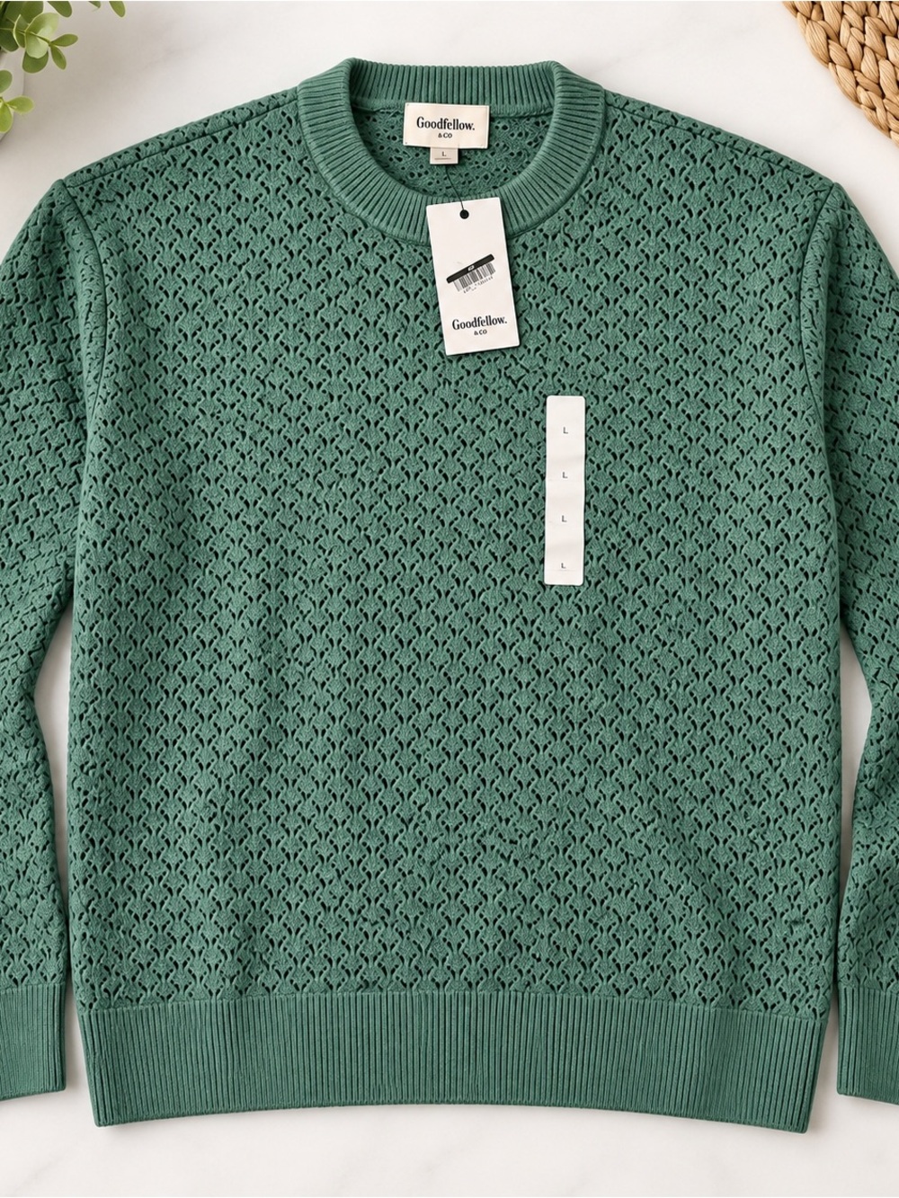 Goodfellow & Co Teal-Green Textured Crewneck Sweater - Picture 1 of 7